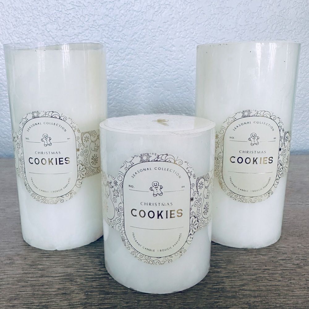 Christmas Cookies 3-pc Holiday Pillar Candles Set